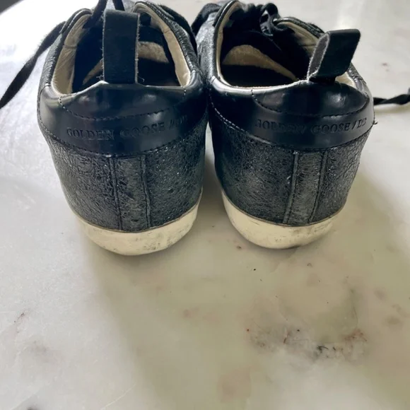 GOLDEN GOOSE Super-Star Black with White Star, Low Top Sneakers, Size 38